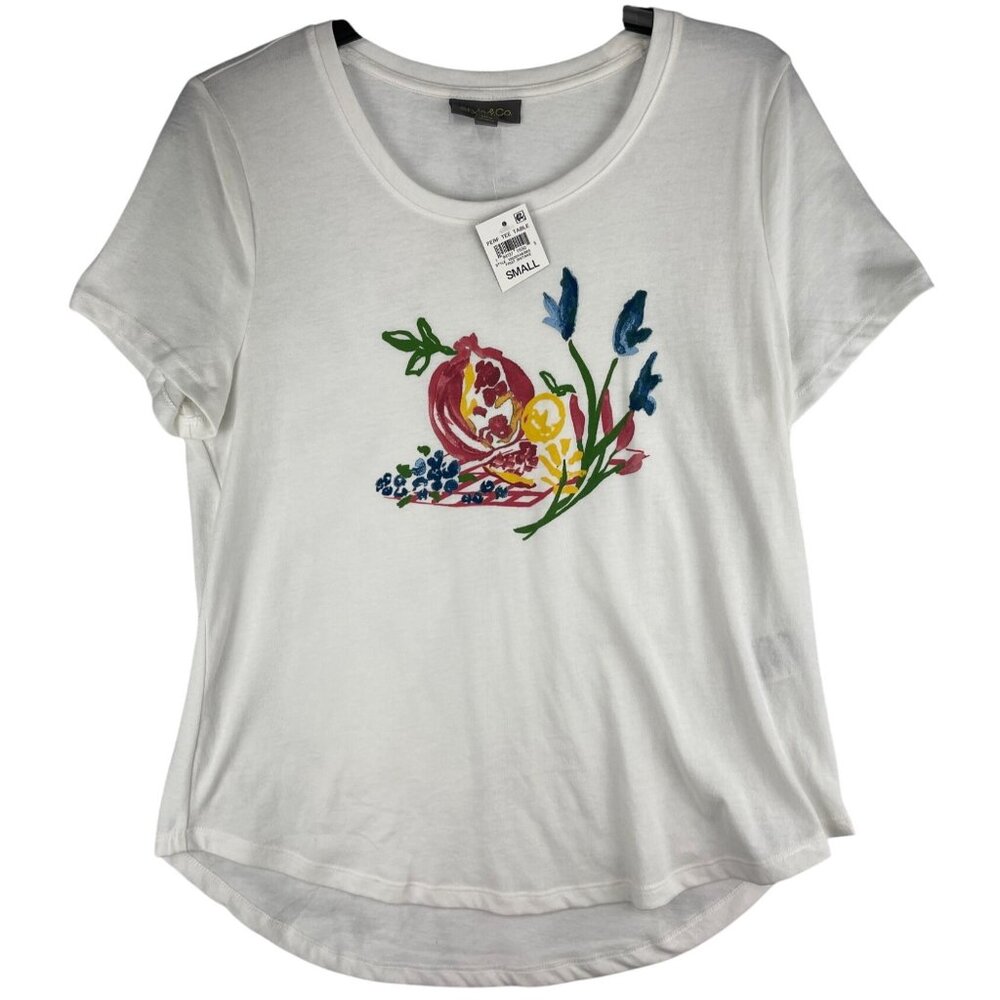 Style & Co Womens Small / Medium (See Measurements)  Perf Tee White Graphic Tee